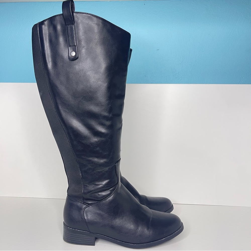Lane Bryant Womens 9W Wide Calf Black Faux Leather Tall Side Zip Round Toe Boots